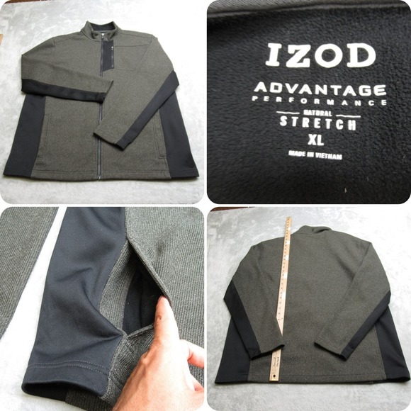 IZOD Jacket Mens XL Black Natural Flex Textured Full Zip Advantage‎ Performance - Picture 1 of 16